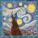 Starry night Van Gogh. Hand painted silk square scarf