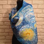 Starry night Van Gogh. Hand painted silk square scarf