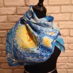 Starry night Van Gogh. Hand painted silk square scarf