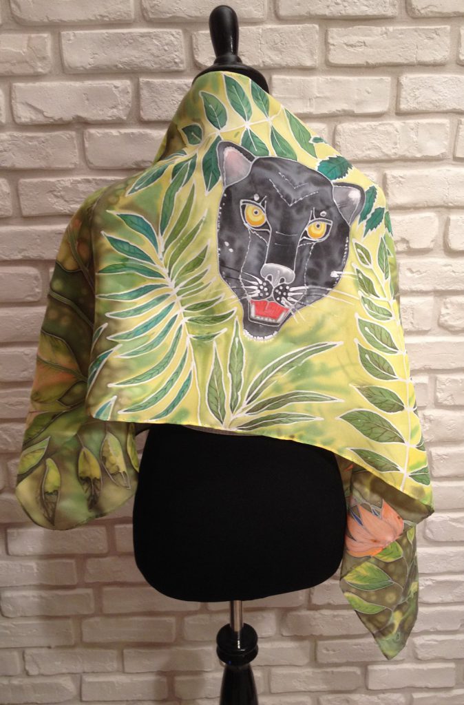 The black panter. Hand painted silk scarf