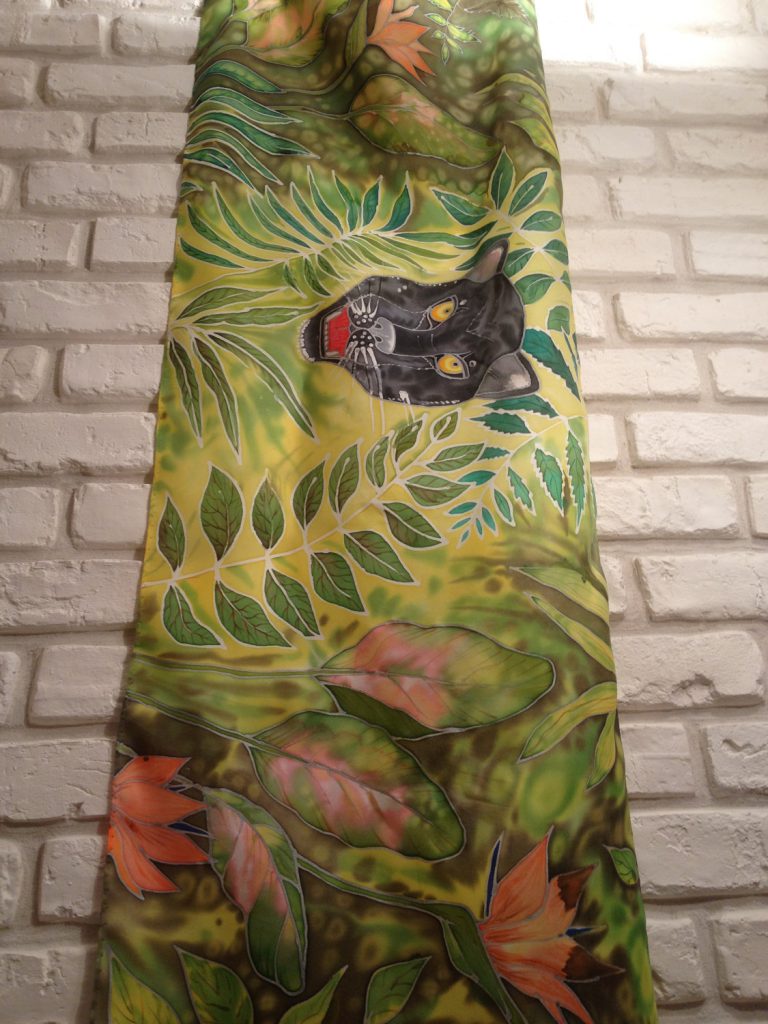The black panter. Hand painted silk scarf