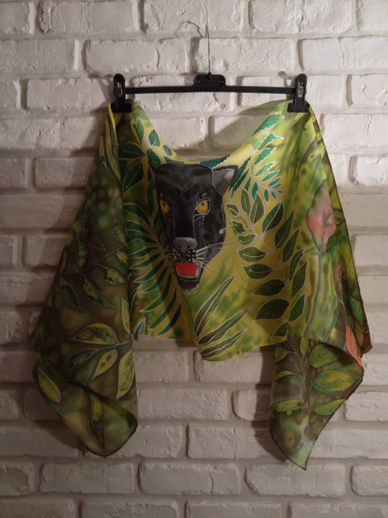 The black panter. Hand painted silk scarf