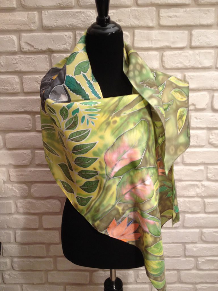 The black panter. Hand painted silk scarf