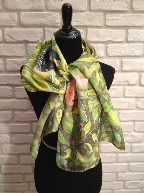 The black panter. Hand painted silk scarf