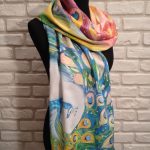 The magic peacock. Hand painted silk scarf