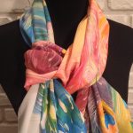 The magic peacock. Hand painted silk scarf