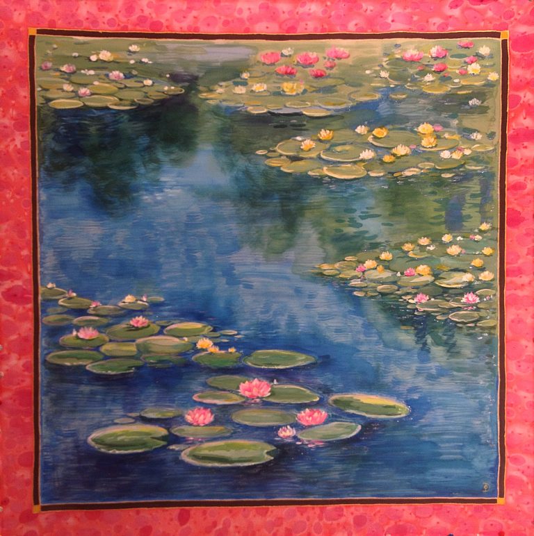 Water lilies Monet. Hand painted silk square scarf