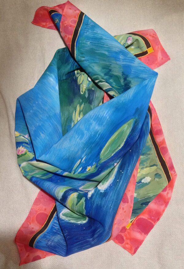 Water lilies Monet. Hand painted silk square scarf