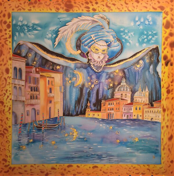 Night in Venice. Hand painted silk square scarf