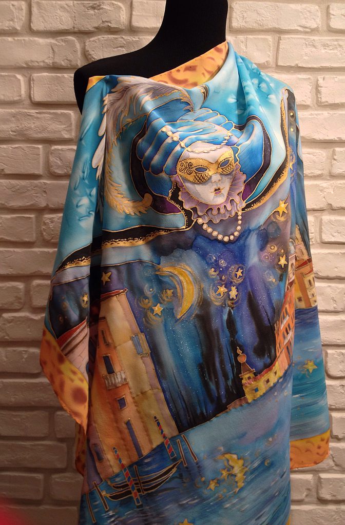 Night in Venice. Hand painted silk square scarf