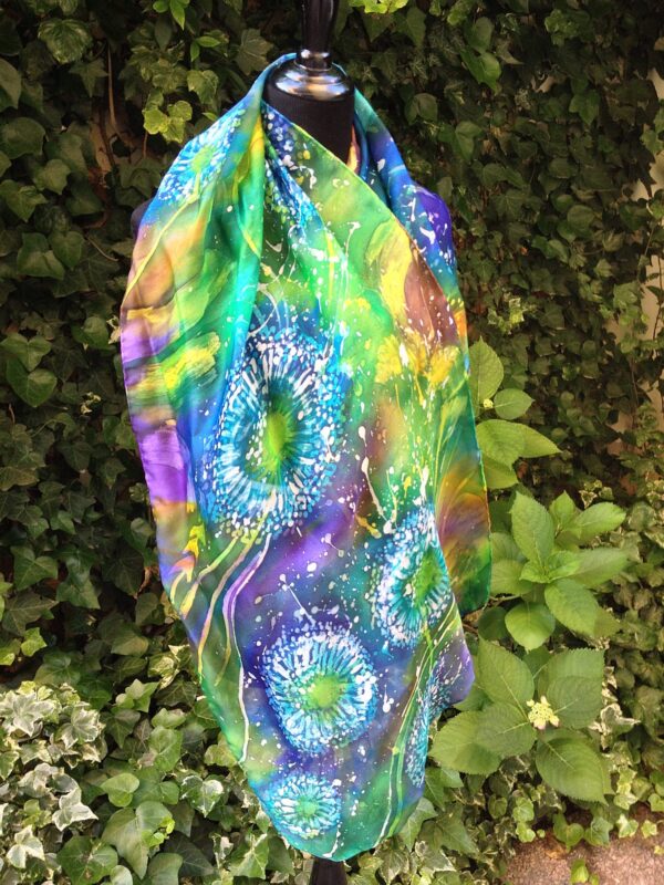 Dandelion. Hand painted original silk scarf. Unique piece