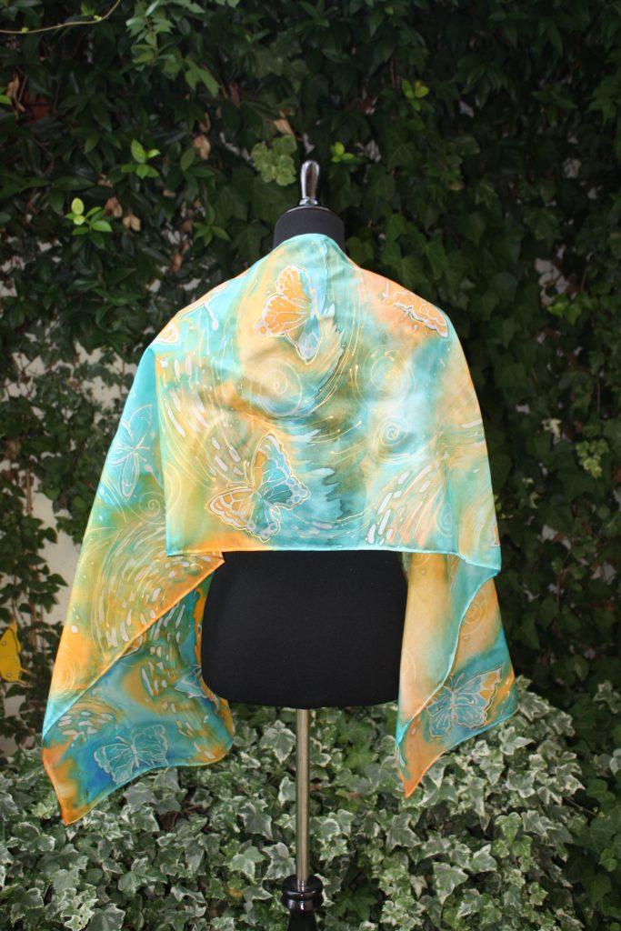 Butterflies. Hand painted long silk scarf