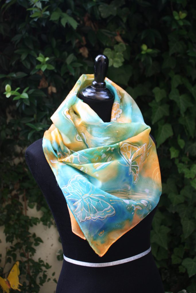 Butterflies. Hand painted long silk scarf