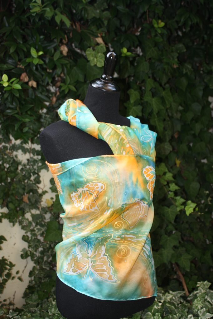 Butterflies. Hand painted long silk scarf