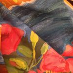 Red poppies Van Gogh. Hand painted silk square scarf.