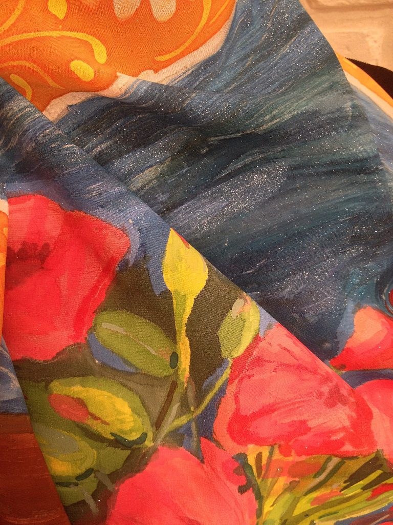 Red poppies Van Gogh. Hand painted silk square scarf.