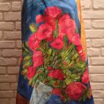 Red poppies Van Gogh. Hand painted silk square scarf.