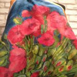 Red poppies Van Gogh. Hand painted silk square scarf.
