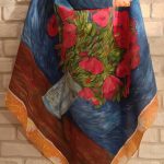 Red poppies Van Gogh. Hand painted silk square scarf.