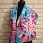 Rose and blue spirals. Hand painted silk scarf.