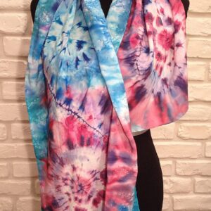 Rose and blue spirals. Hand painted silk scarf.