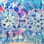 Rose and blue spirals. Hand painted silk scarf.
