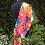 Red flowers. Hand painted silk scarf.