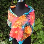 Red flowers. Hand painted silk scarf.