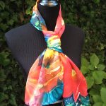 Red flowers. Hand painted silk scarf.