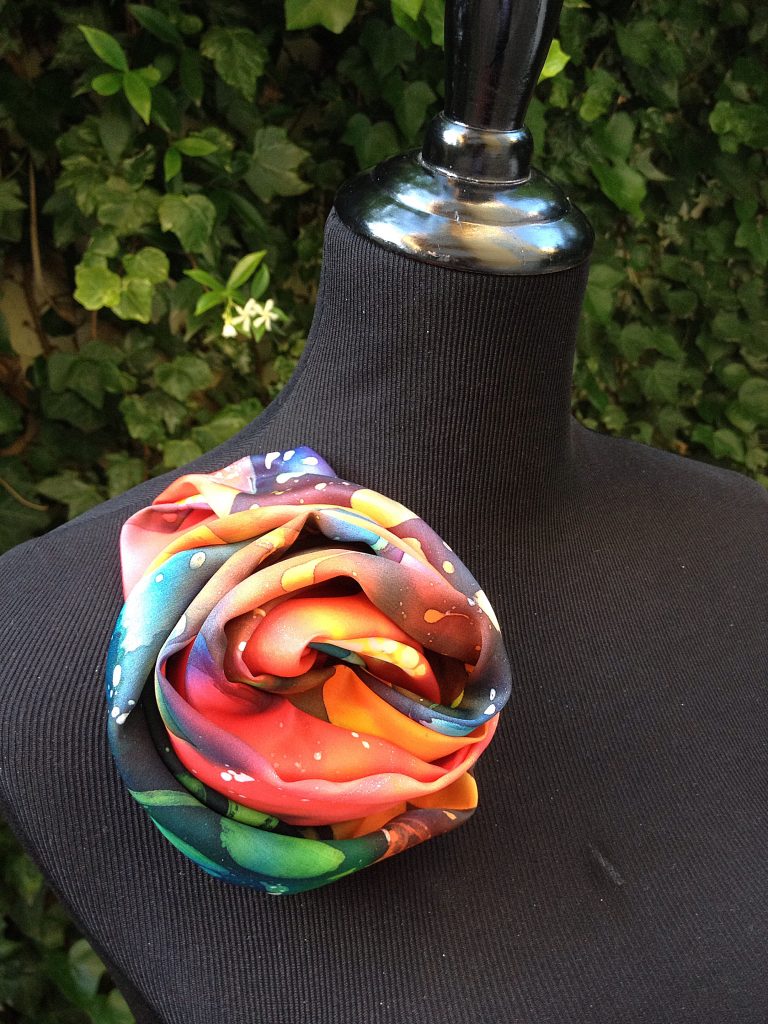 Red flowers. Hand painted silk scarf.