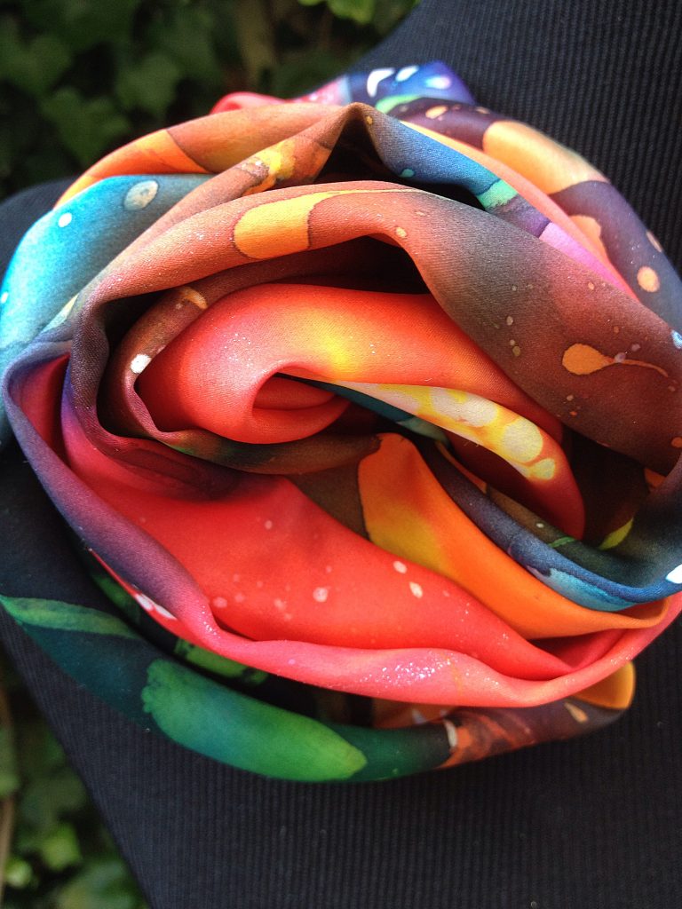 Red flowers. Hand painted silk scarf.