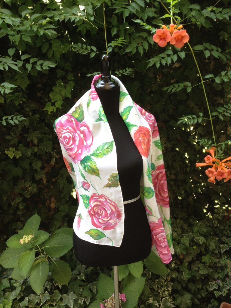 Rose garden. Hand painted silk scarf.