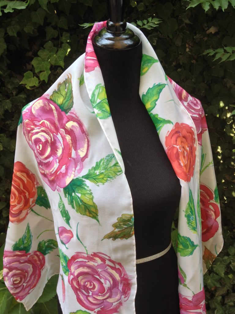 Rose garden. Hand painted silk scarf.