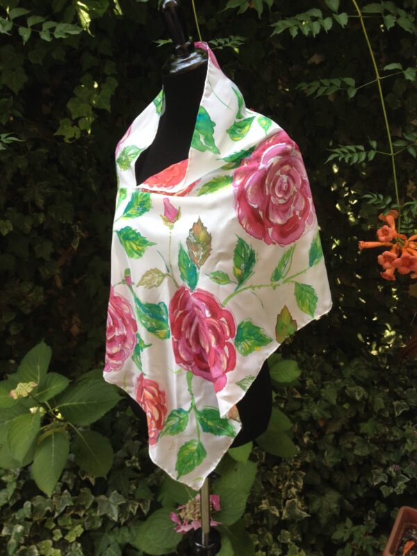 Rose garden. Hand painted silk scarf.