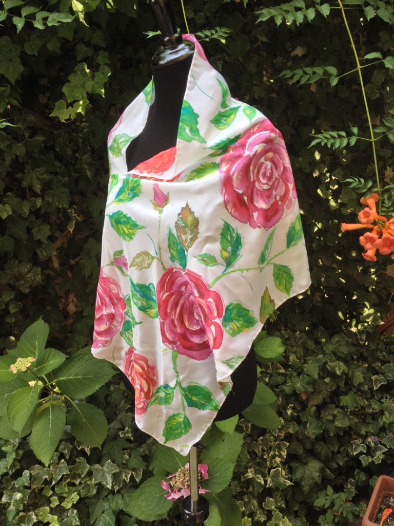Rose garden. Hand painted silk scarf.