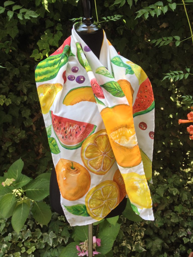 Fruit salad. Hand painted silk scarf.