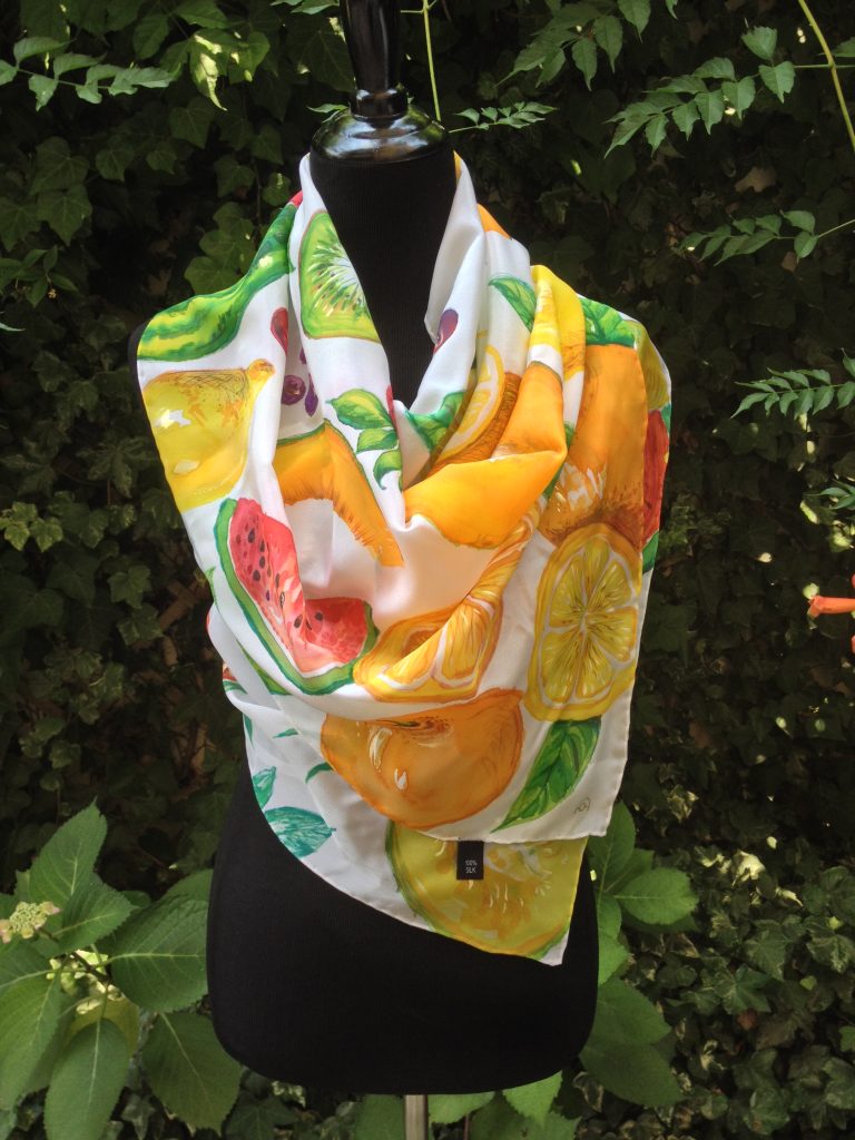 Fruit salad. Hand painted silk scarf.