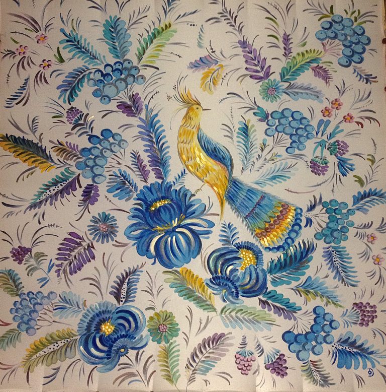 Blue flowers. Hand painted silk square scarf