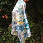 Blue flowers. Hand painted silk square scarf