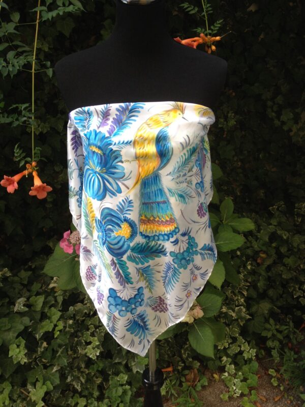 Blue flowers. Hand painted silk square scarf