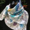 Blue flowers. Hand painted silk square scarf