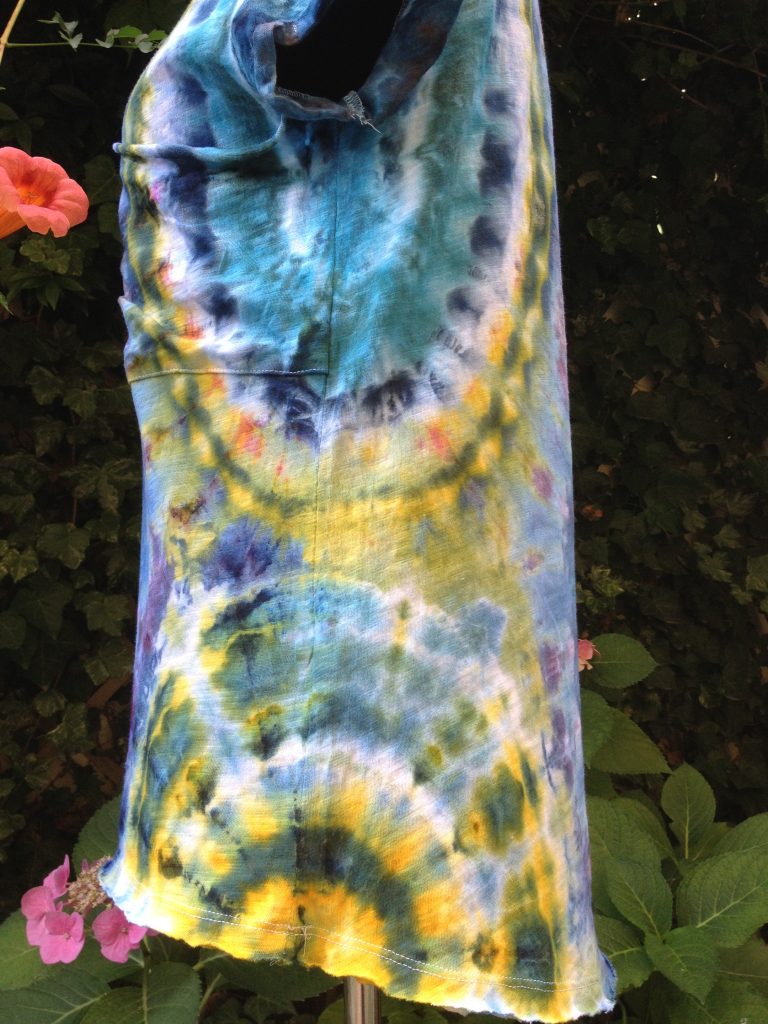 Yellow spirals. Ice-dyed t-shirt