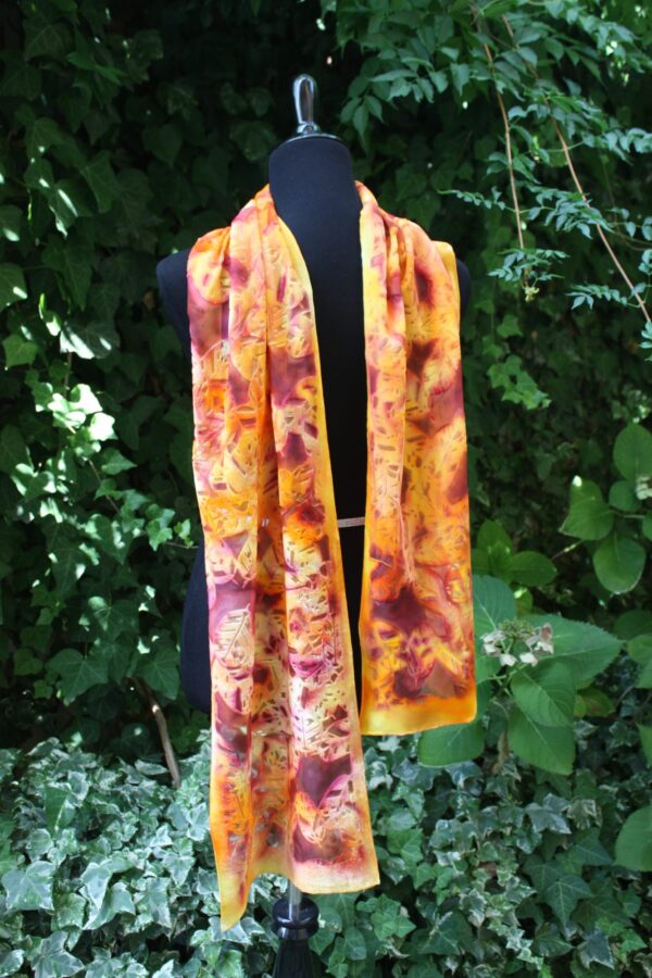 Autumn colours. Hand dyed velvet devore’ silk-viscosa scarf