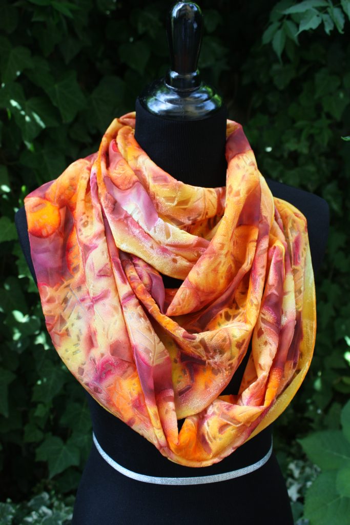 Autumn colours. Hand dyed velvet devore’ silk-viscosa scarf