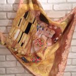 The Kiss Klimt. Hand painted silk square scarf with original interpretation of Gustav Klimt’s masterpiece.