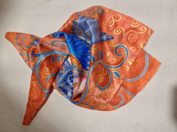 The magic creature. Hand painted silk square scarf.