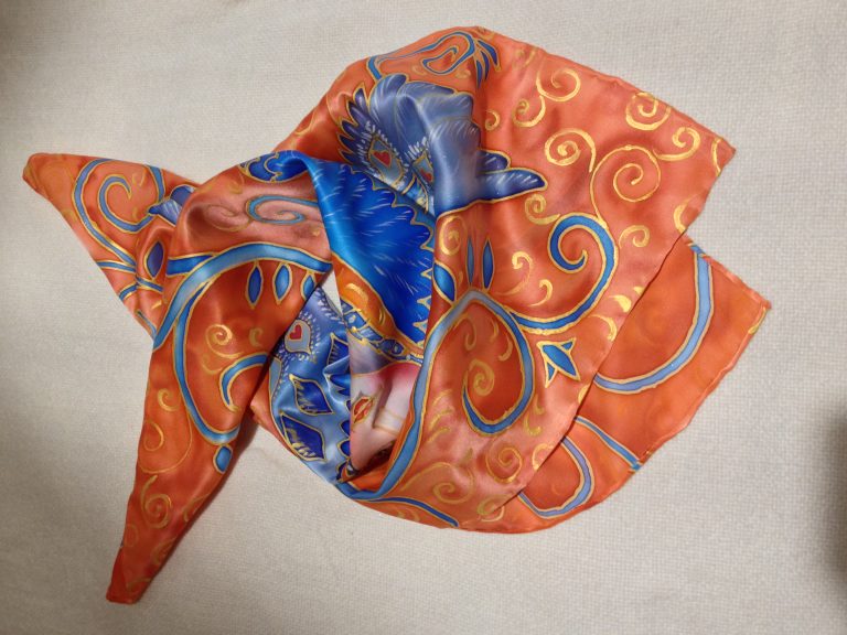The magic creature. Hand painted silk square scarf.