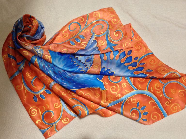 The magic creature. Hand painted silk square scarf.