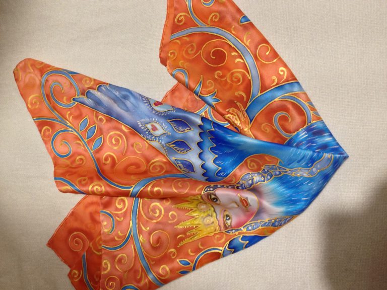 The magic creature. Hand painted silk square scarf.
