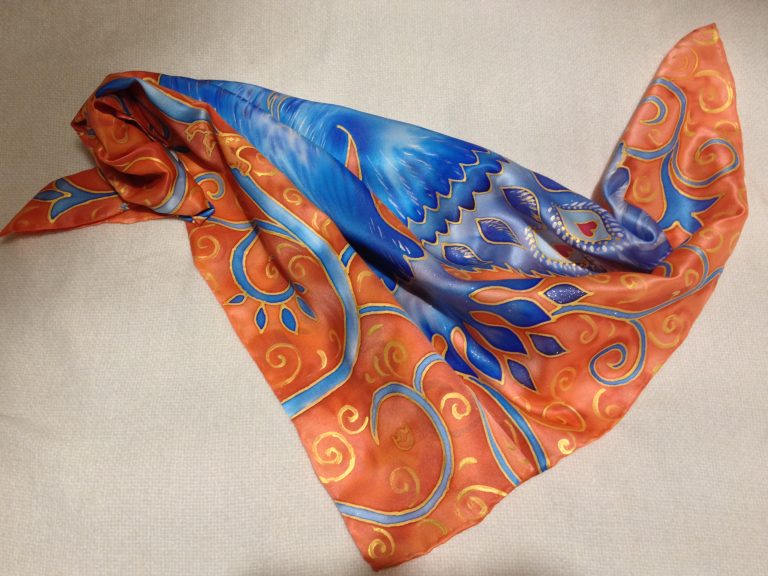 The magic creature. Hand painted silk square scarf.